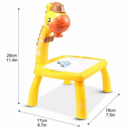 Kids Drawing Table & Projector Set Yellow Pink Plastic