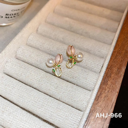 Elegant Flower Zircon Pearl Earrings for Women