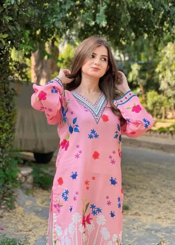 2 Pcs Women's Stitched Lawn Printed Co-Ord Set