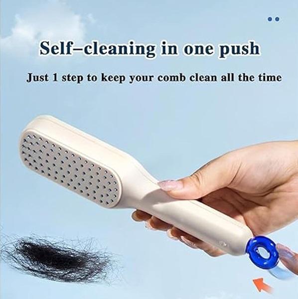 Self-Cleaning Hair Brush White Blue ABS