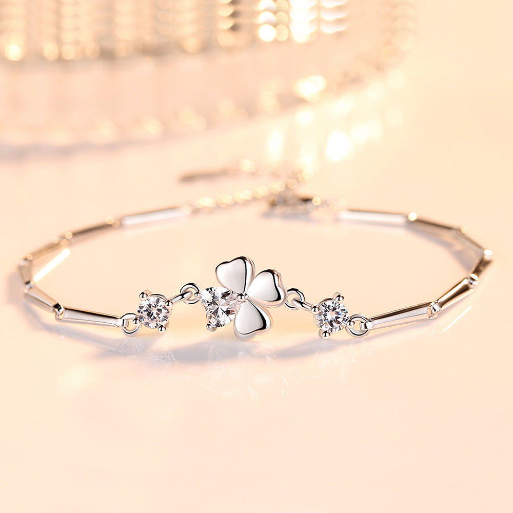 Silver Plated Four Leaf Clover Bracelet for Women