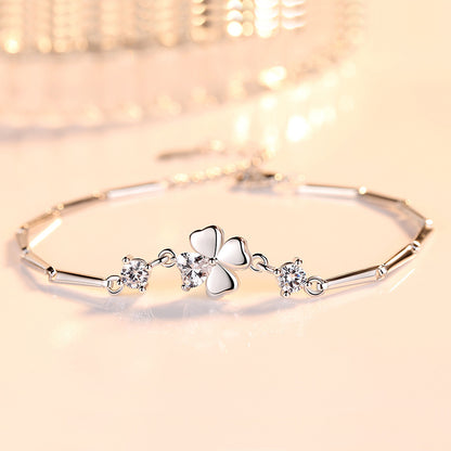 Silver Plated Four Leaf Clover Bracelet for Women