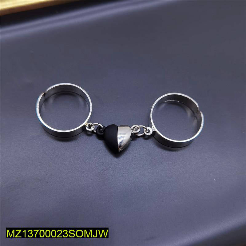 Magnetic Heart Rings Set of 2 Silver Black Alloy
