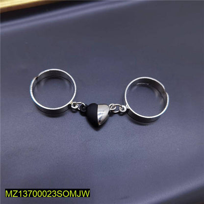 Magnetic Heart Rings Set of 2 Silver Black Alloy
