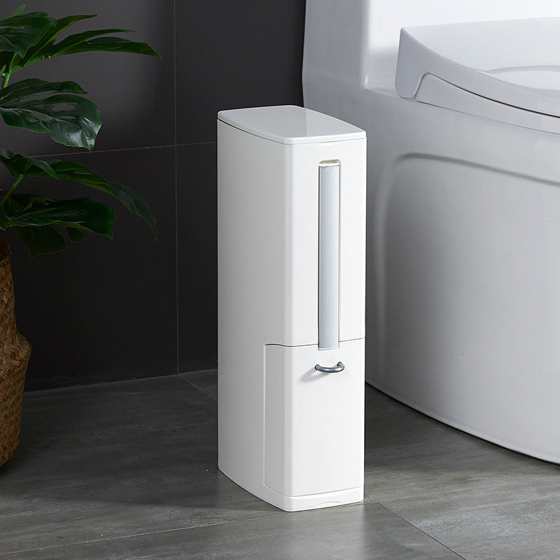 Modern Toilet Brush & Trash Can Set White Plastic