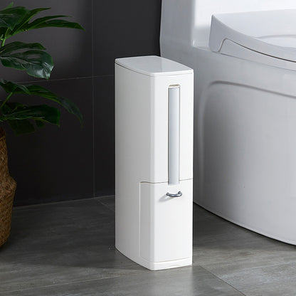 Modern Toilet Brush & Trash Can Set White Plastic
