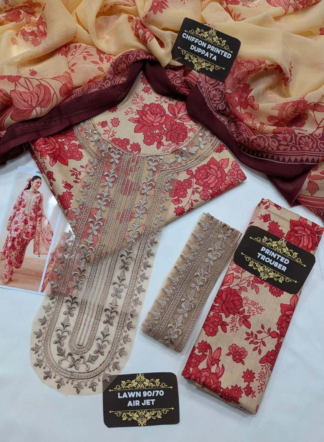 Unstitched Lawn Suit Maria B Red Floral 2026