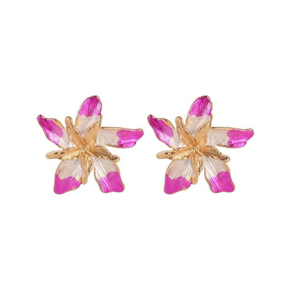 Pink Enamel Star Flower Studs for Women