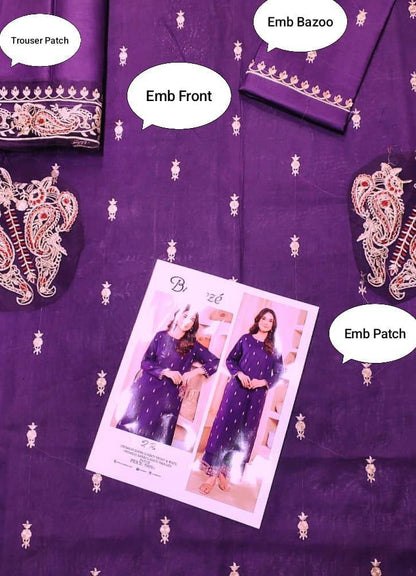 Purple Embroidered 2-Piece Women's Lawn Suit for Weddings & Parties
