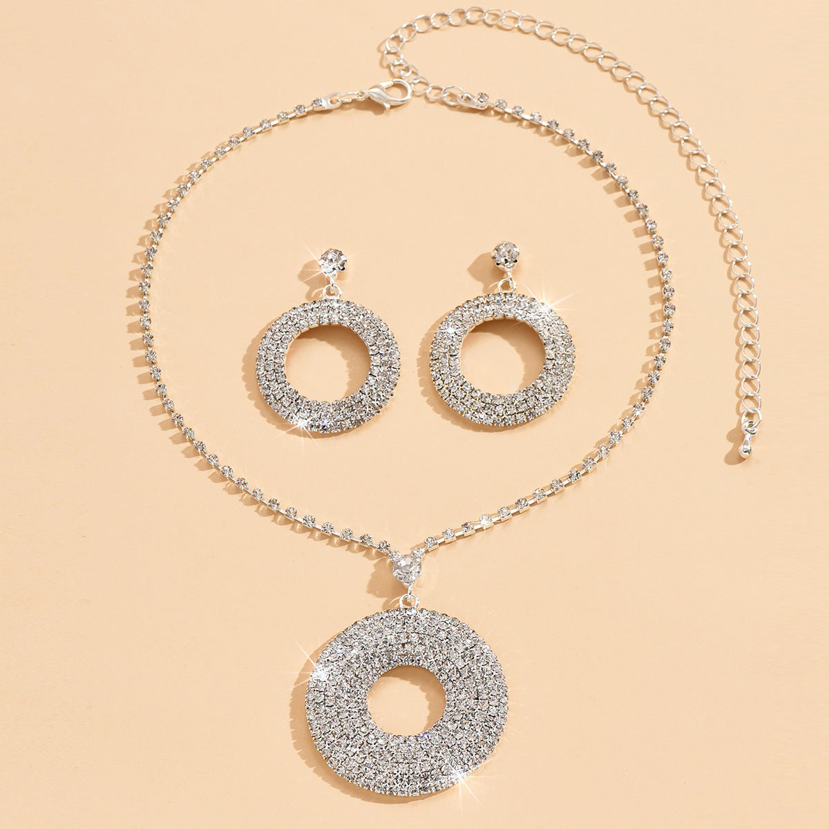 Large Silver Diamond Pendant Set for Women