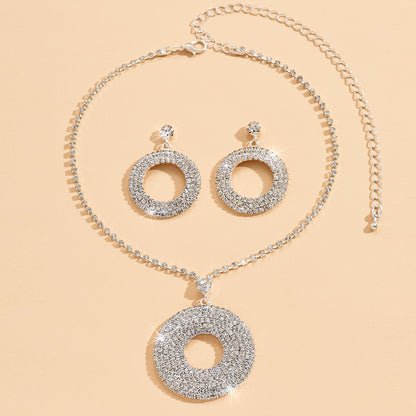 Large Silver Diamond Pendant Set for Women