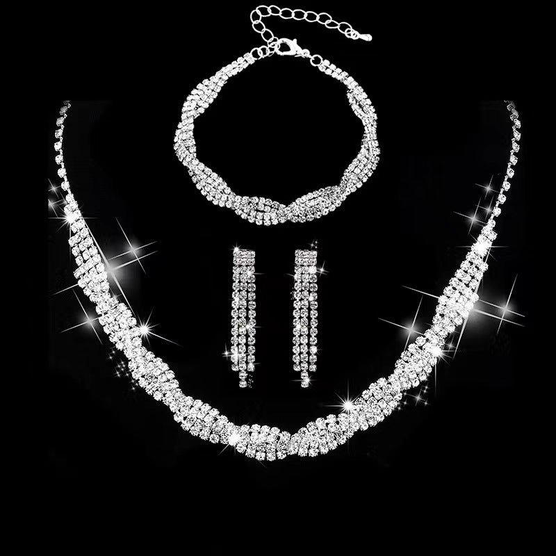 Dazzling Rhinestone Necklace & Earrings Set for Weddings