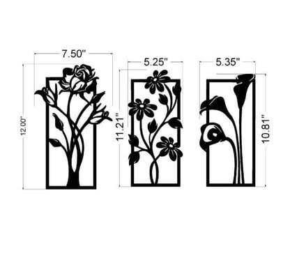 Modern Abstract Floral Wall Art Set Black MDF 12x22"