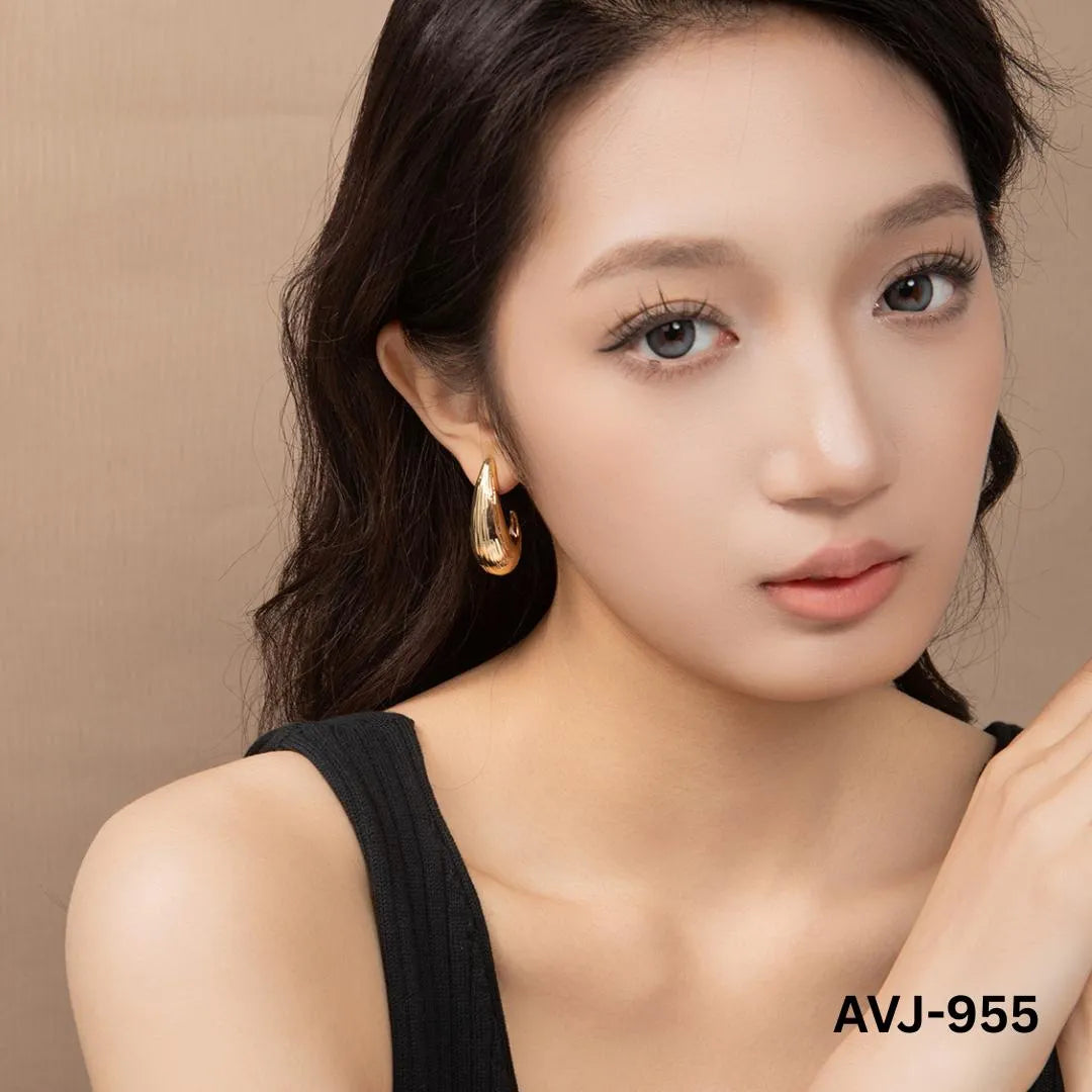 Golden Curved Earrings for Women, Premium Alloy, Lightweight, New Arrival, Best Price in Pakistan