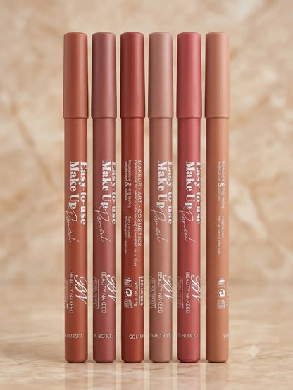 6 Pcs Velvet Creamy Nude Shades Lip Pencils, High Pigmented, For Nude Lips
