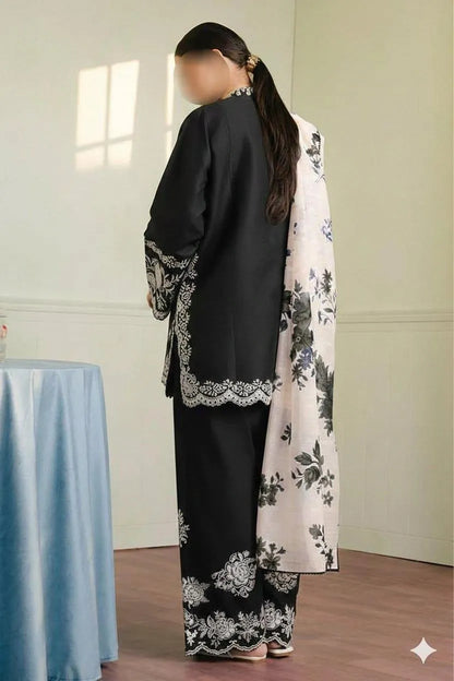 Black Embroidered Lawn Shirt with Dupatta Set