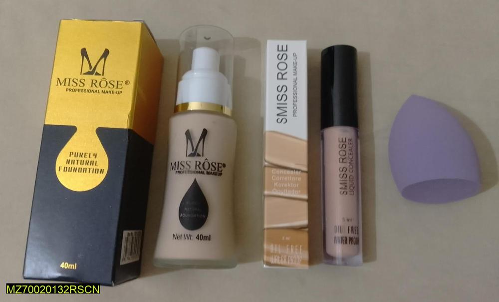 Miss Rose 3 in 1 Makeup Set Oil-Free Foundation Concealer Blender