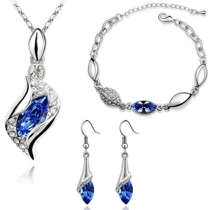 Blue Crystal Jewelry Set for Women Silver Tones