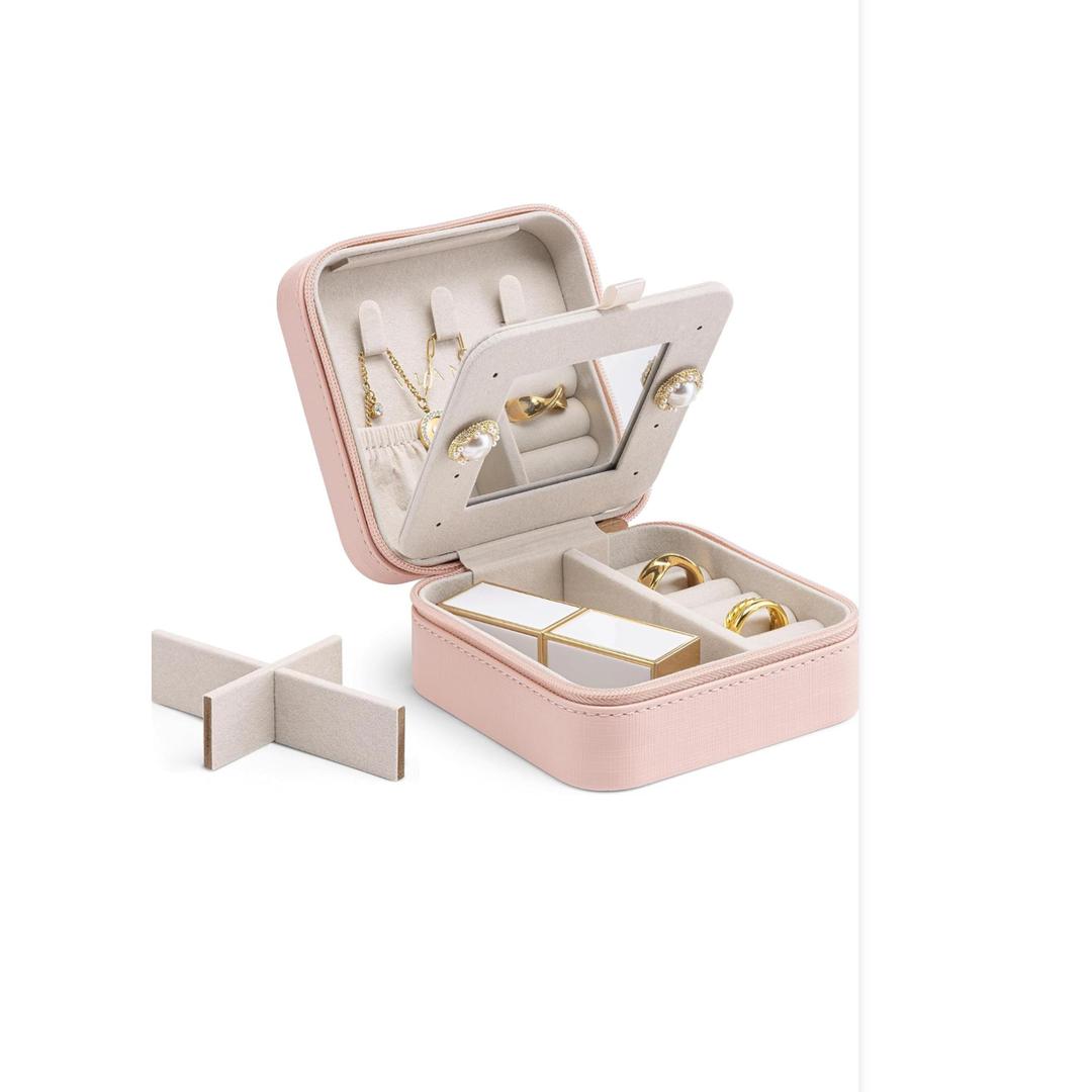 2-Piece Jewelry Storage Box Set Pink Rubber Multi Layer