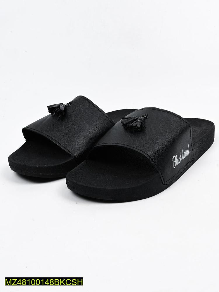 Black Camel Tassel Slide Slipper for Men PU Leather