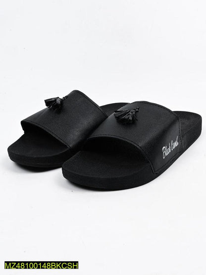 Black Camel Tassel Slide Slipper for Men PU Leather