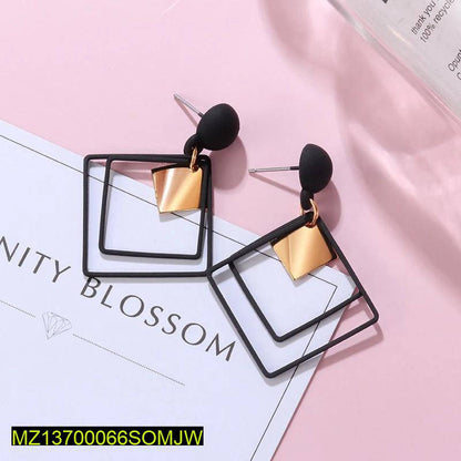 Black Square Drop Earrings with Gold Accent Acrylic