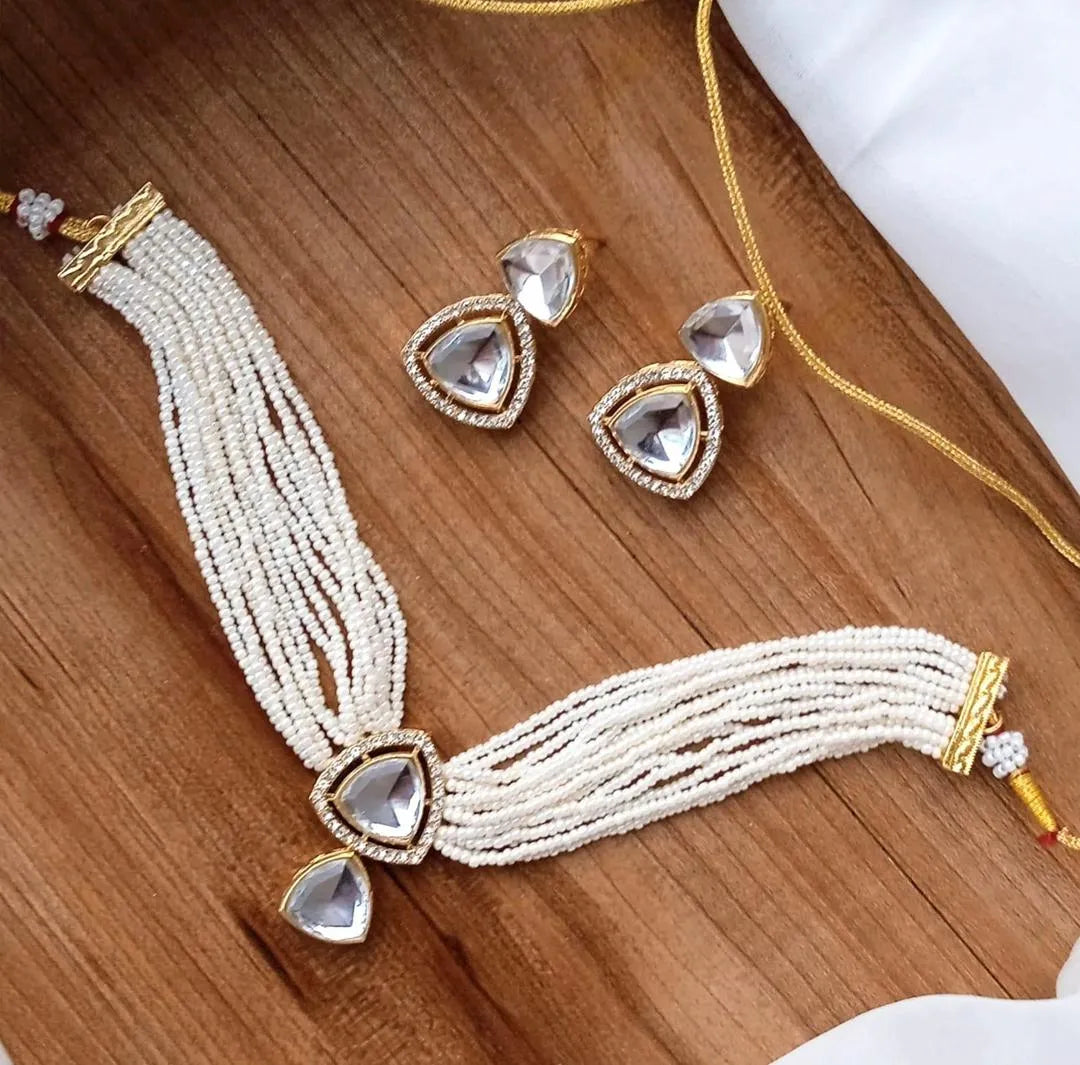 Gold Plated Kundan Pearl Choker Set for Women