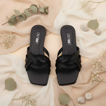 Black Cross Strap Sandals for Women