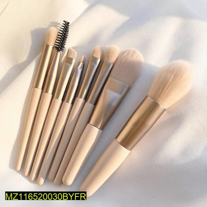8-Piece Makeup Brush Set Gold Beige Synthetic Bristles