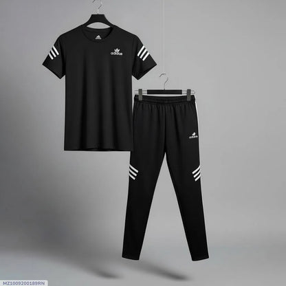 Men Black Track Suit with Stripes Gym Sportswear