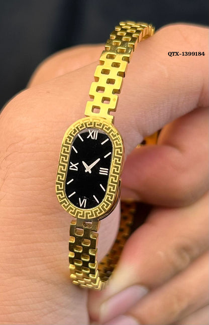 Fake Watch Handcuff Bracelet for Women – Stylish Gold Wrist Watch - QTX-184