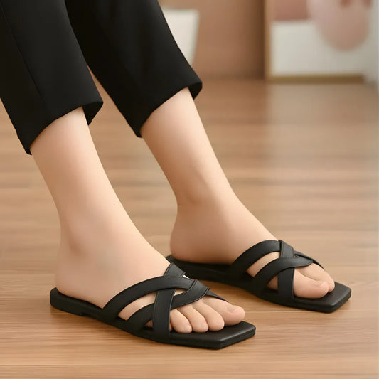 Black Cross Strap Sandals for Women