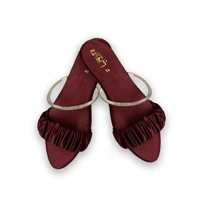 Maroon Rexine Slide Sandals with Gold Strap