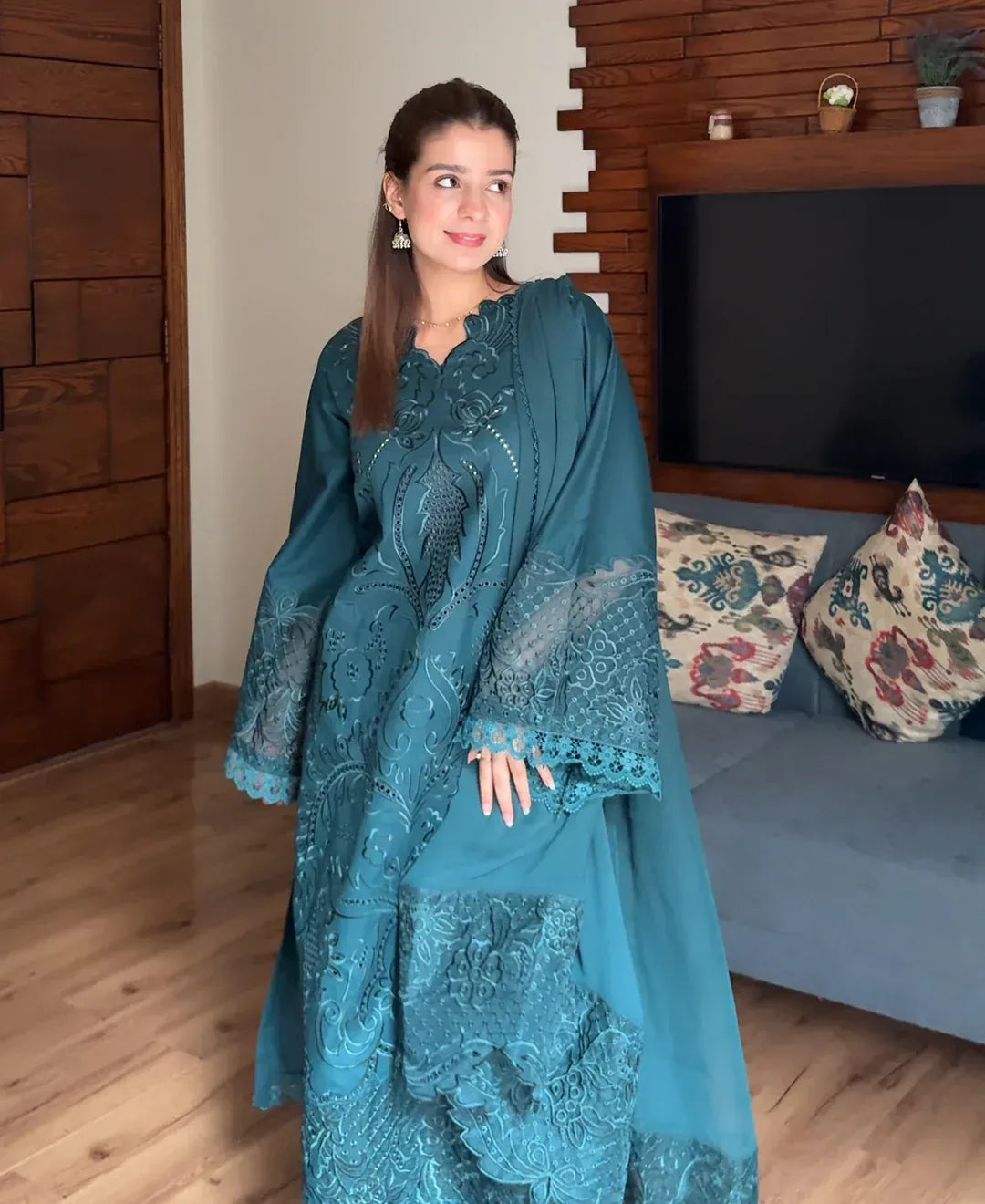 Teal Majestique - Lawn Cotton Embroidered Dress