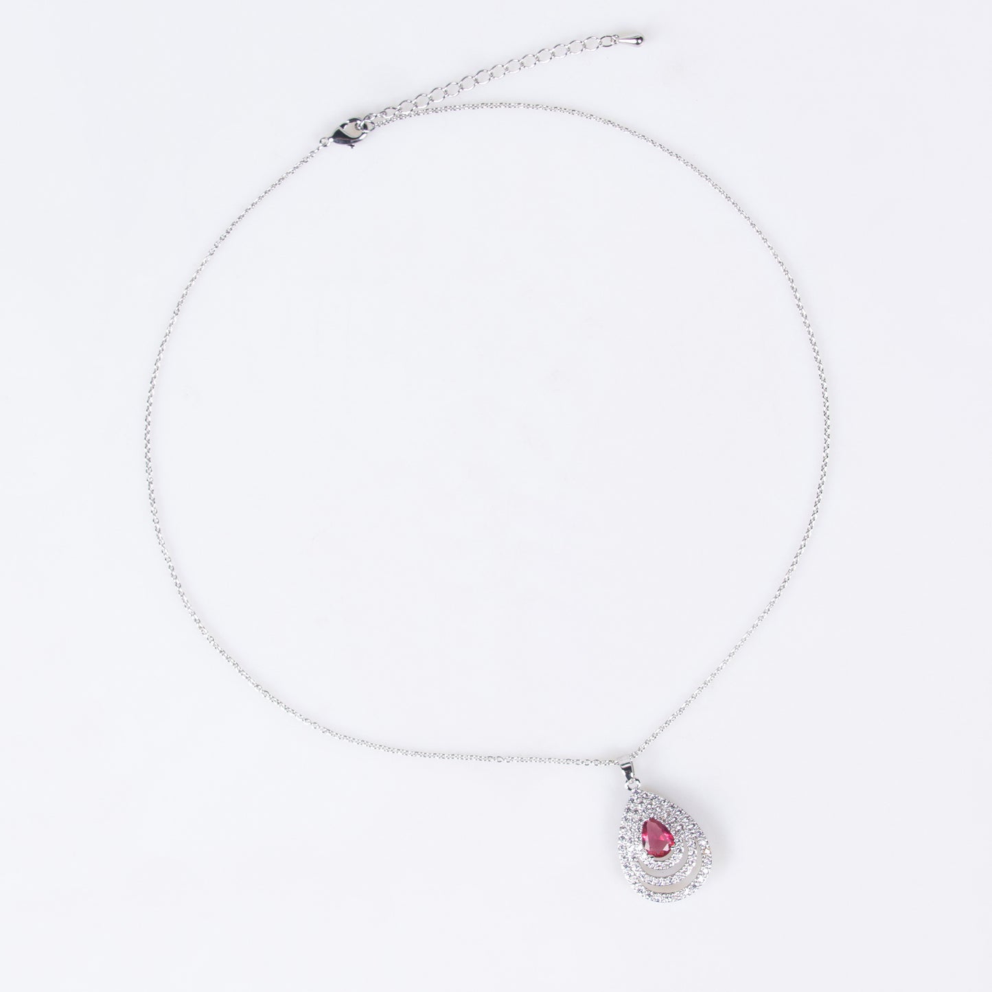 Multi-Layer Hollow Water Drop Earrings Necklace Set Red Stones