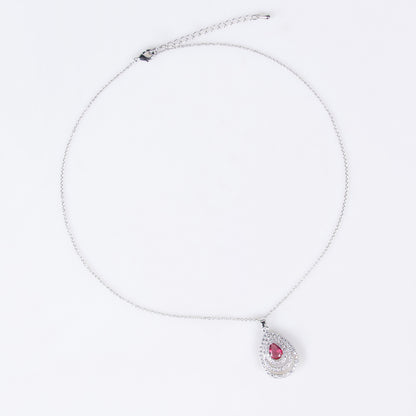 Multi-Layer Hollow Water Drop Earrings Necklace Set Red Stones