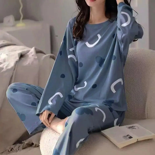 Blue Printed Night Suit for Women Medium to XL