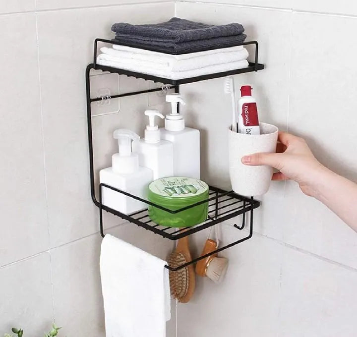 Black Wall-Mounted 3-Tier Bathroom Organizer Shelf