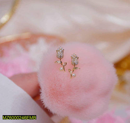 Golden Rose Earrings with Artificial Stones for Women