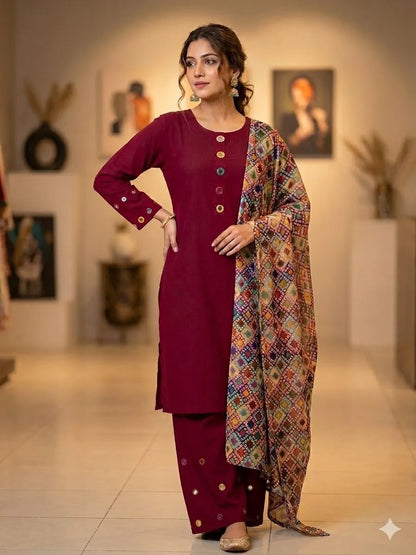 3 Pcs Women's Stitched Dobby Lawn Sheesha Work Suit