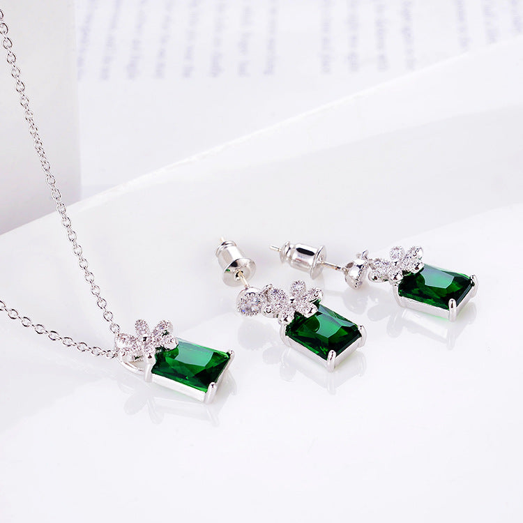 Red Zirconium Earrings & Necklace Set for Women