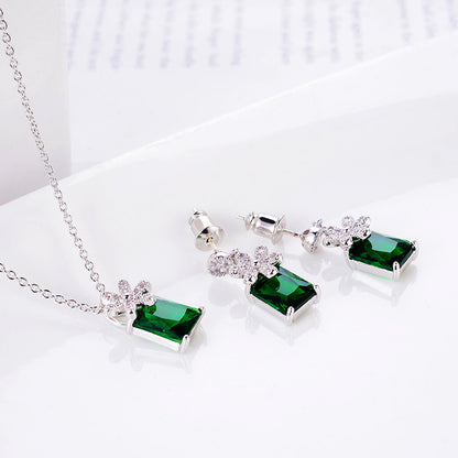 Red Zirconium Earrings & Necklace Set for Women
