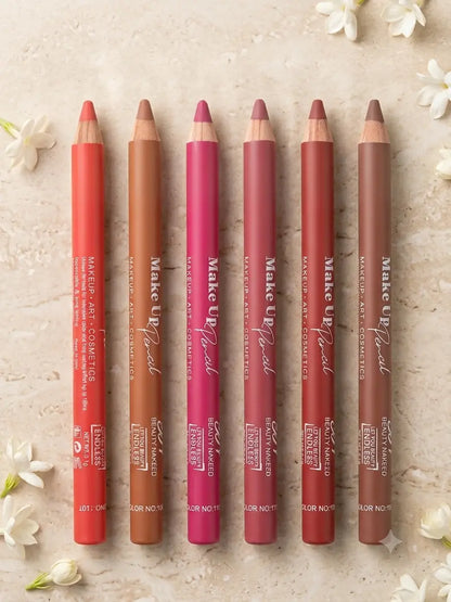 6 Pcs Velvet Creamy Nude Shades Lip Pencils, High Pigmented, For Nude Lips