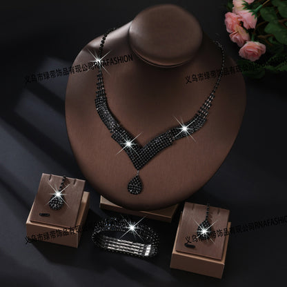 V-Neck Diamond Necklace & Earrings Set for Pakistani Women