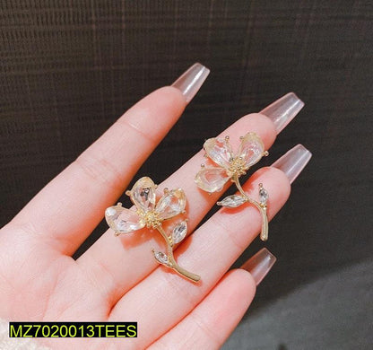 Transparent Flower Stud Earrings Gold Tone Lightweight Pakistani Women