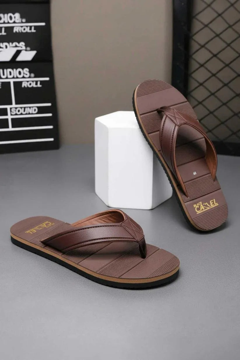 Men Brown Textured Flip Flops Lightweight Casual Sandals