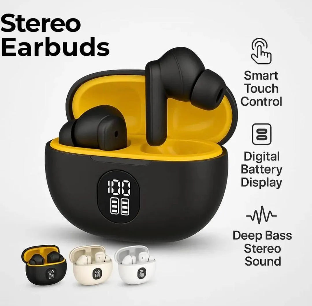 Premium Wireless Earbuds Black Yellow Bluetooth 5.3