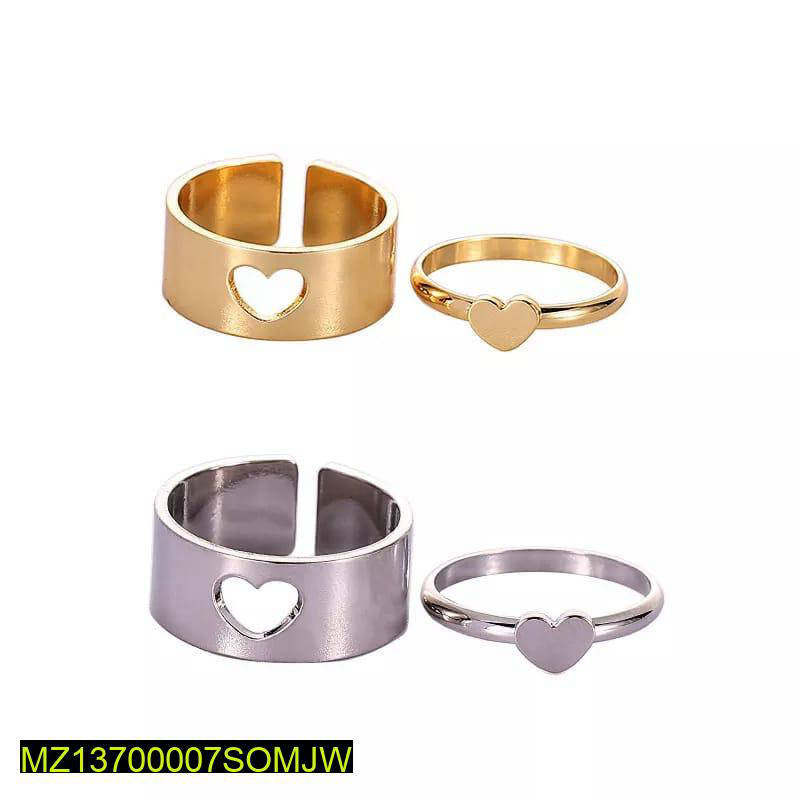 Heart Shaped Rings Set of 4 Silver & Gold Plated