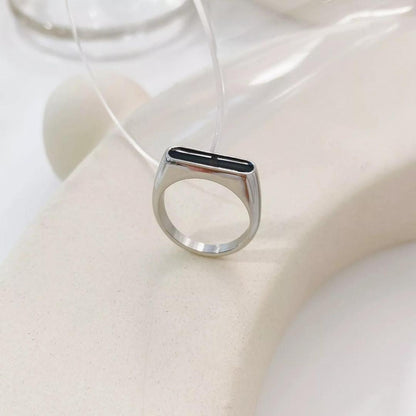 Stainless Steel Men's Ring Black Gemstone Modern Design