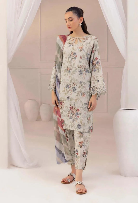Beige Digital Print Lawn 3Pcs Set